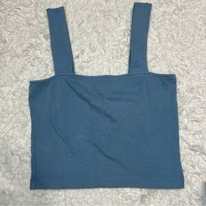 Blue Square Neck Crop Tank Top - Women